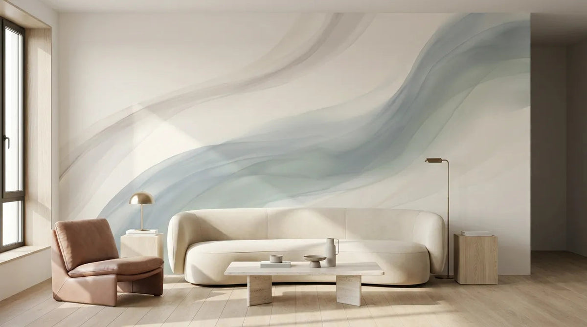 ELOA, décor panoramique fluide aux nuances de bleu brume et de sauge minérale